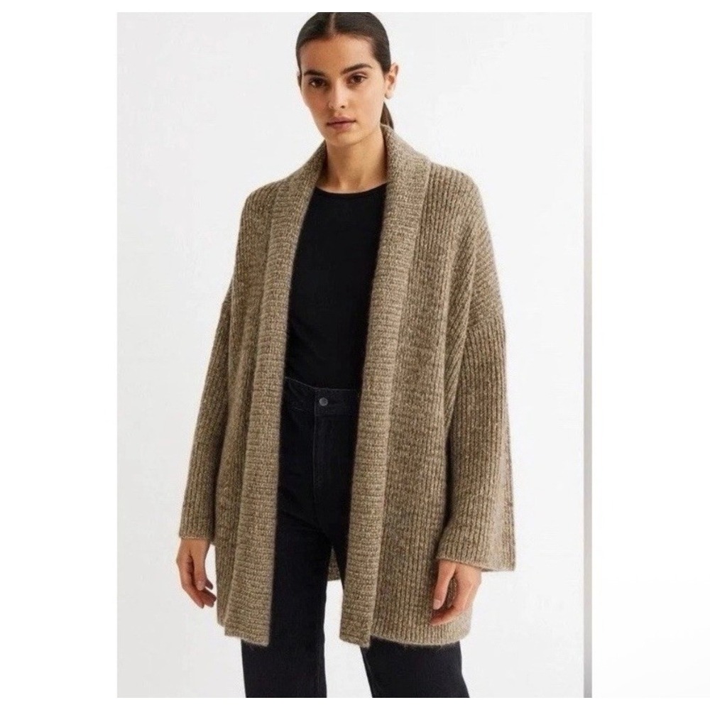 J. Jill PureJill Open Front Cardigan Marled Knit Light Toffee Medium